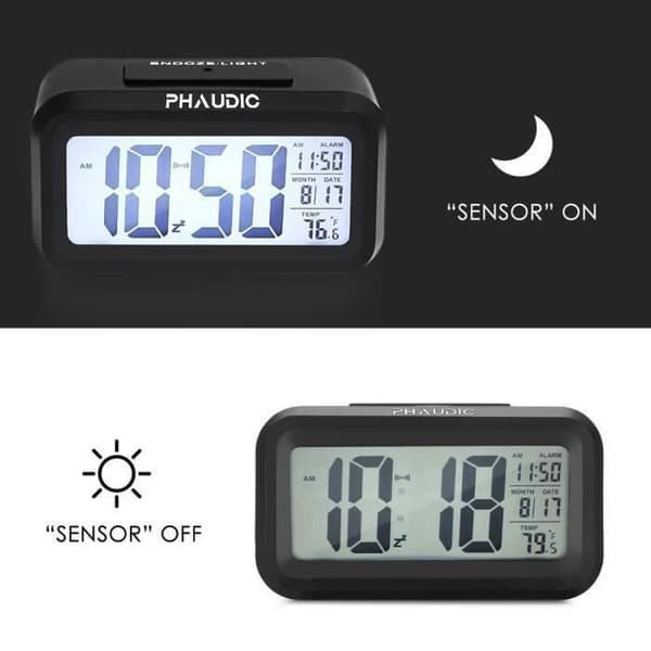 Digital väckarklocka - PHAUDIC - Digital klocka - Snooze-funktion - Bakgrundsbelysning - Temperatur