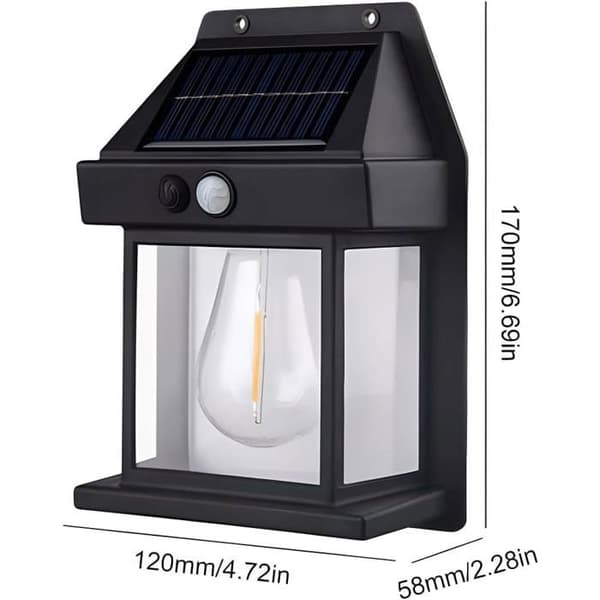 Tungsten Solar Utomhuslampa, 2-pack Retro Solar Vägglampa med Rörelsesensor, Varmvit