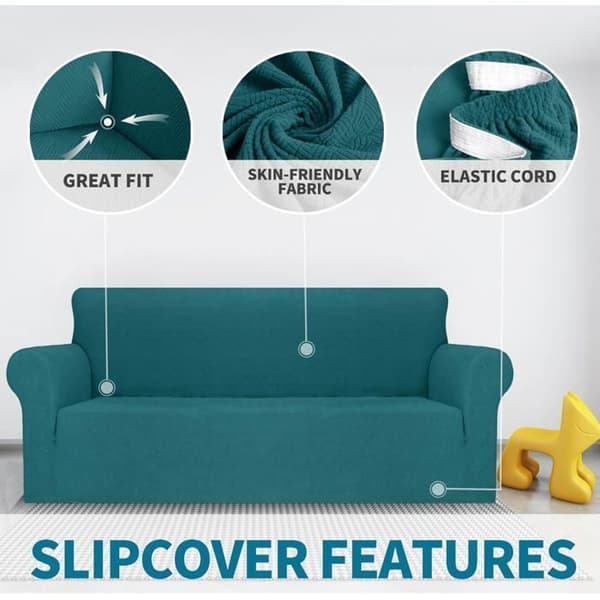 2-seters sofatrekk med armlener, universelt stretch-sofatrekk, jacquard-sofatrekk, vaskbart, mørkegrønt Dark green