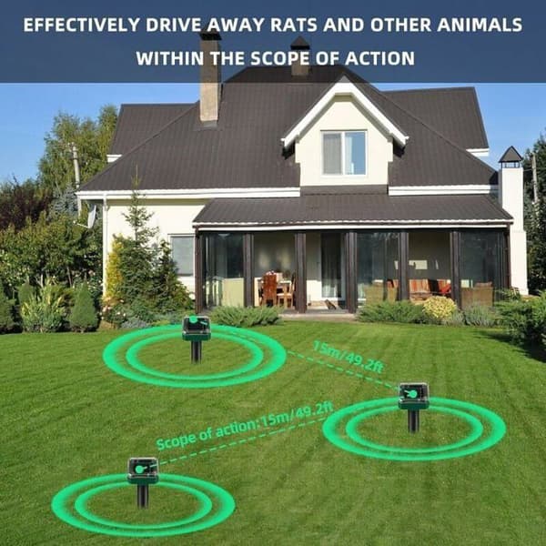 4-pack solcellsdrivna ultraljuds-råttskrämmor, solcellsdrivna råttskrämmor, ultraljuds-ormskrämmor, skadedjursbekämpare