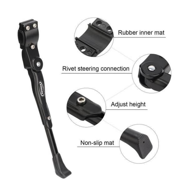 GOTOSEEU Sidostöd för mountainbikes - Justerbar höjd - Aluminiumlegering - Svart