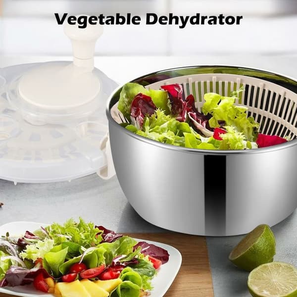 TTLIFE Stor 4,8L Salladsslunga i Rostfritt Stål med Transparent Lock, Halkfri Bas – Salladsslunga