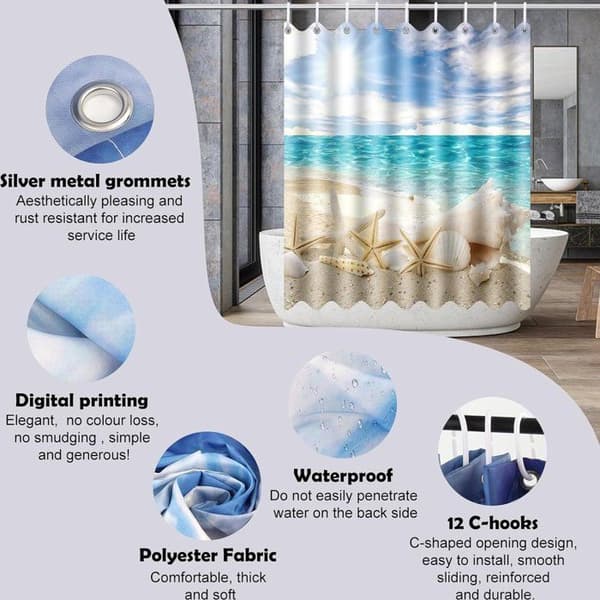 Floraweg duschdraperi i linne-look, polyester, vattentätt, mögelresistent, 12 ringar, tvättbart, 180 x 200 cm, beige
