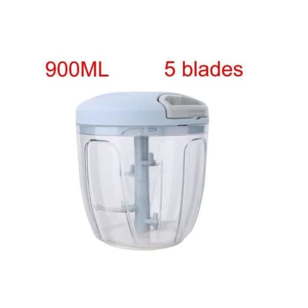 Manuell mathackare - 5-sekunders hackare - 900 ml - Blad i rostfritt stål - BPA-fria skålar