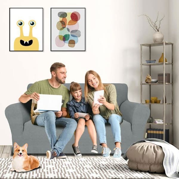 2-sits sofföverdrag med armstöd, universellt stretchigt sofföverdrag, jacquard sofföverdrag, tvättbart, ljusgrått Light grey
