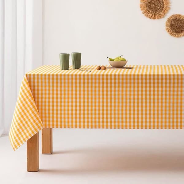 Fläckavvisande duk, ginghammönster, bomullskänsla, 140x180 cm, Citrongul, 180 x 140 cm (Rektangulär)