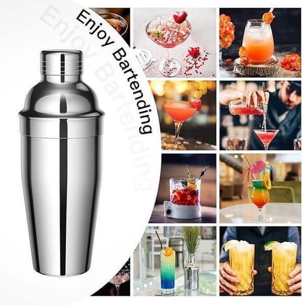 Cocktailshaker - Set om 10 - Rostfritt stål - 750 ml - Träställ