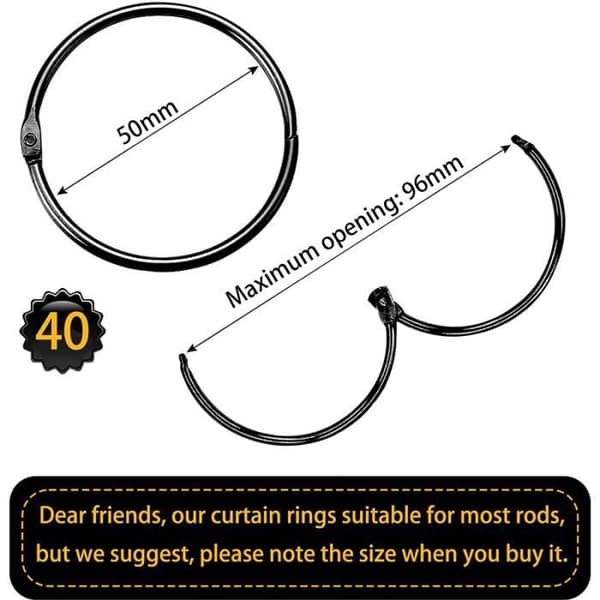 Gardinringar - ITOOBE - Förpackning med 40 - 50 mm - Svart - Galvaniserat järn