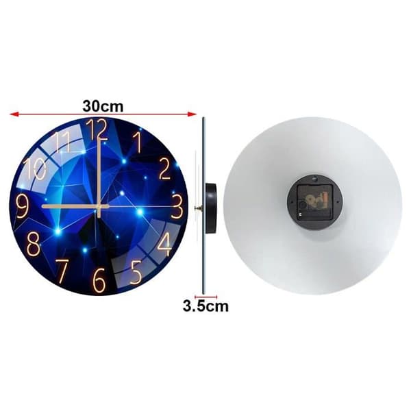 30 cm Tyst Väggklocka i Glas, Inget Tickande, Dekorativ Rund Väggklocka för Vardagsrum, Kök, Sovrum (Mörkblå)