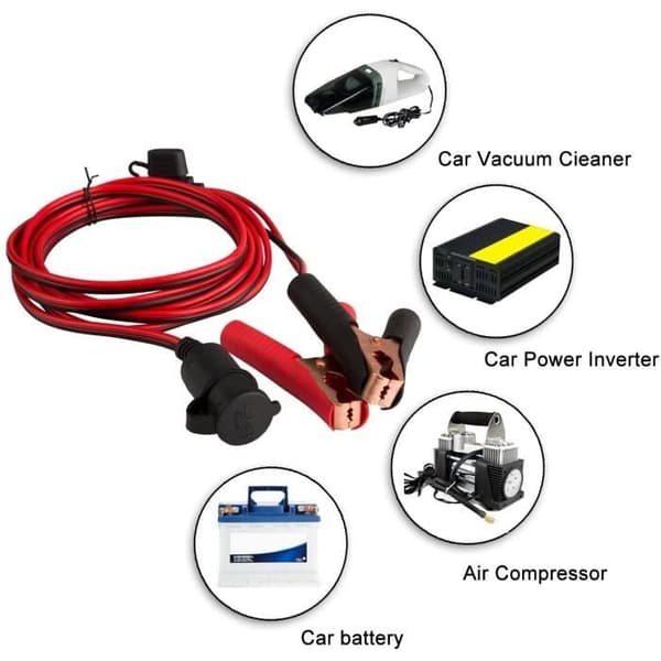 Cigarettändaradapter - 2 krokodilklämmor - 12V/24V - Förlängningskabel - Säkringar ingår