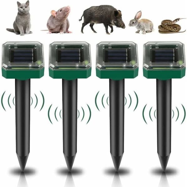 4-pack solcellsdrivna ultraljuds-råttskrämmor, solcellsdrivna råttskrämmor, ultraljuds-ormskrämmor, skadedjursbekämpare