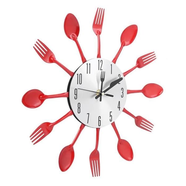 Väggklocka - MEIHE - Bestick i rostfritt stål - Röd - 30 cm - Samtida design