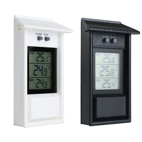 Uppsättning med 2 digitala display minimum/maximum termometrar för trädgårdsväxthus - inomhus- eller utomhusväggmontering