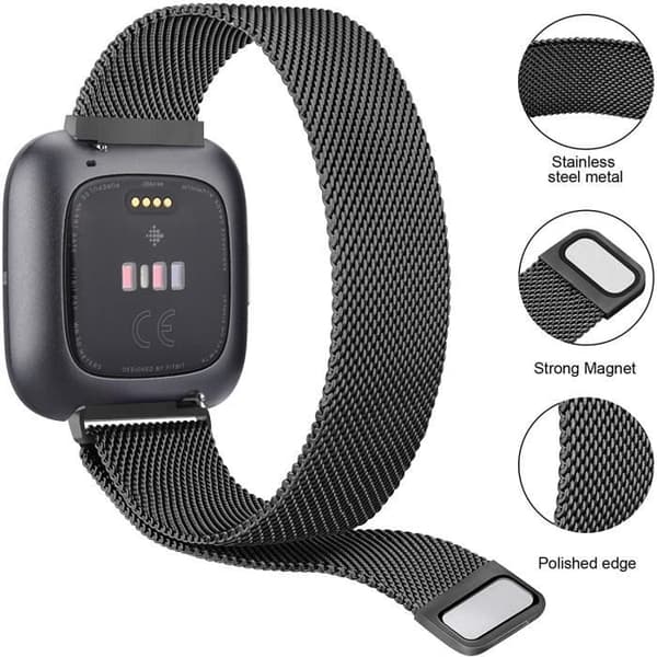 Kompatibel med Fitbit Versa/Versa 2 Armband, Ersättningsband i Rostfritt Stål Mesh Metall för Fitbit Versa Lite, L