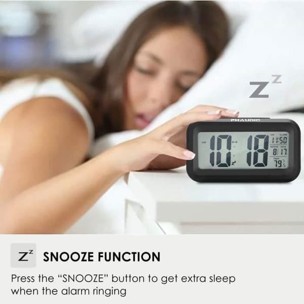 Digital väckarklocka - PHAUDIC - Digital klocka - Snooze-funktion - Bakgrundsbelysning - Temperatur