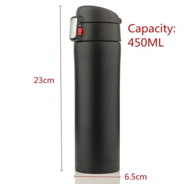 TEMPSA 500ml Termokande til te, isoleret krus i rustfrit stål, kaffekop, vandflaske, 12 timer, sort, 500ml