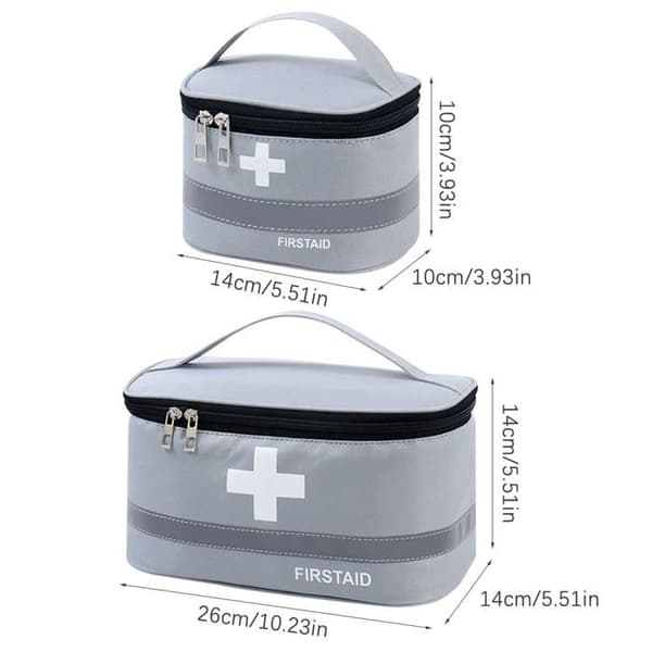 Set med 2 första hjälpen-kit, tomma medicinväskor, första hjälpen-väska, bärbara grå medicinväskor (B)