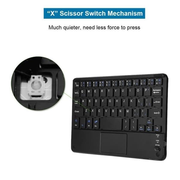 Litet Bluetooth-tangentbord, ultratunt trådlöst minitangentbord med pekplatta för Android-surfplatta PC under Windows, lagring och