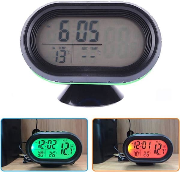 Biltermometer Digital Elektronisk Klocka för Automatiska Fordon Dubbel Temperatur Voltmeter Mätare