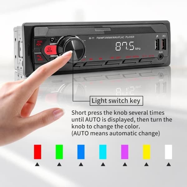 PRUMYA 1DIN Bluetooth bilradio med USB, AUX, FM, BT 5.0, TF-kortingång, handsfree-samtal och röststyrning