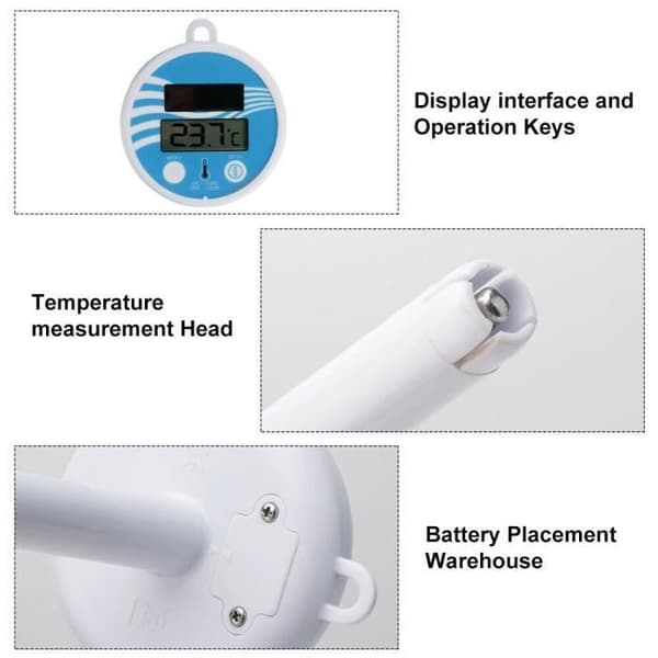 Digital termometer - KATOOM - Soldriven - 0-50°C - Tydlig display - Pool och spa