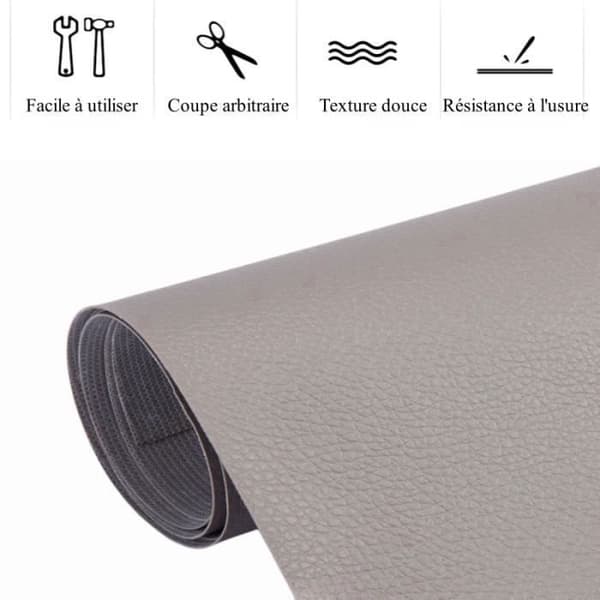 Läderreparationslapp 100 x 137 cm Reparationssats för soffa, bilbarnstol, möbler, jackor, väskor - Grå