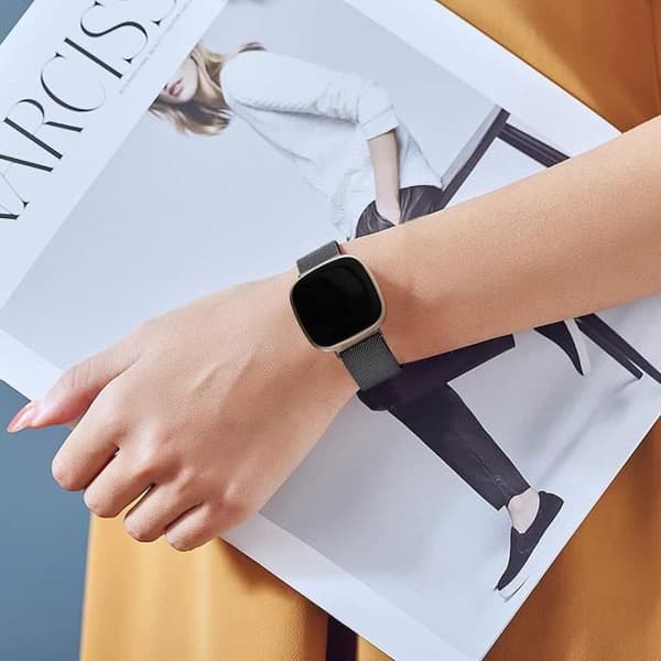 Kompatibel med Fitbit Versa/Versa 2 Armband, Ersättningsband i Rostfritt Stål Mesh Metall för Fitbit Versa Lite, L