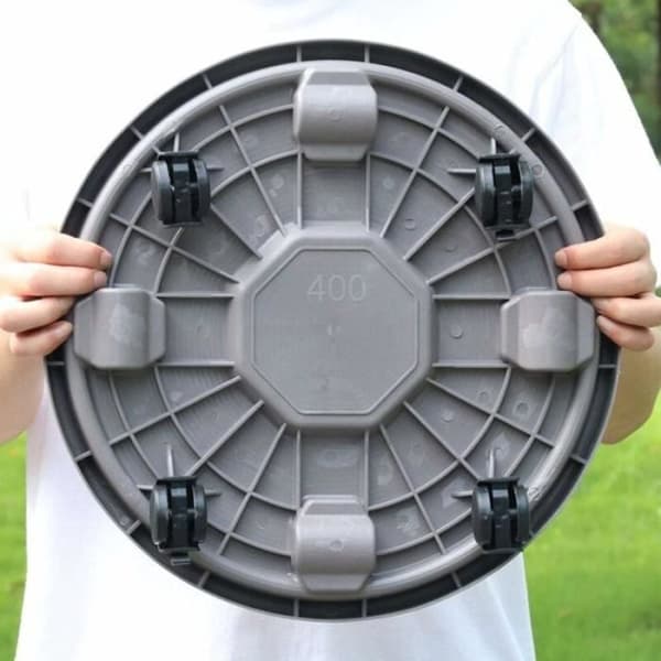 Växtstativ på hjul - Plastvagn - Diameter 30 cm - Höjd 90 cm - Grå