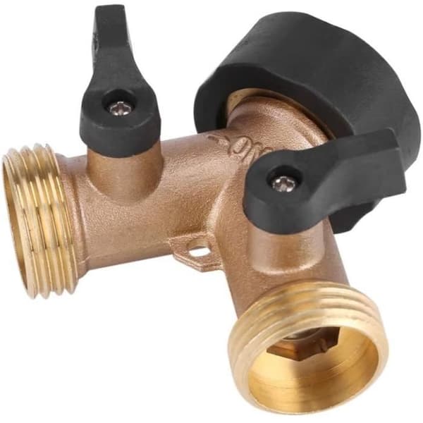 Dubbelkrananslutning - Kranadapter - Mässing - 3/4\" - Trädgårdsavstängningsventil