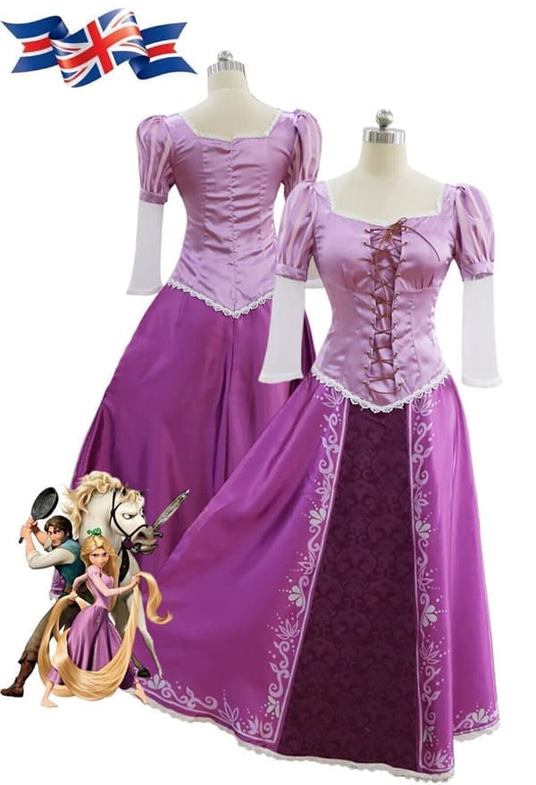 Rapunzel Prinsessklänning Dam Cosplay Kostym Karnevalsfestklänning Kläder NY {KDO} S