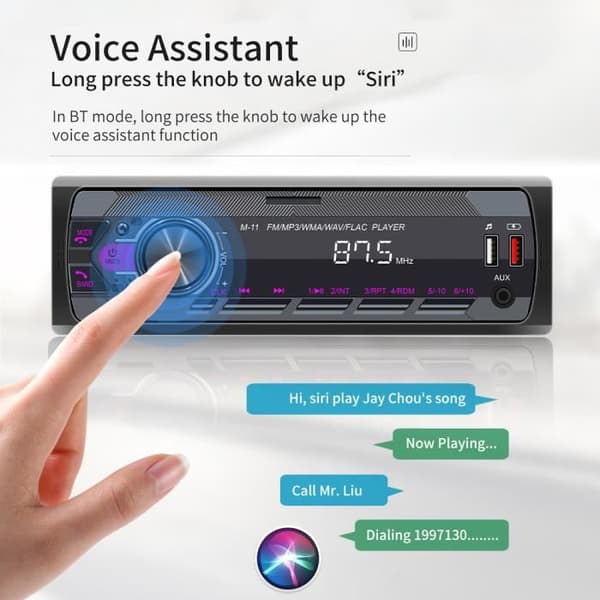 PRUMYA 1DIN Bluetooth bilradio med USB, AUX, FM, BT 5.0, TF-kortingång, handsfree-samtal och röststyrning