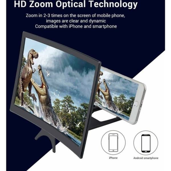 Telefonskærmsforstørrelsesglas, 12\" foldbart, 3-4x zoom-forstærker, buet design