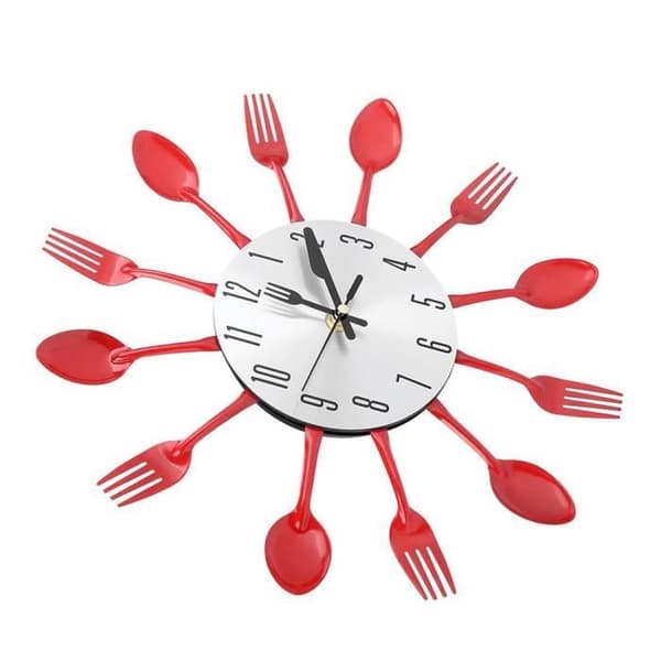 Väggklocka - MEIHE - Bestick i rostfritt stål - Röd - 30 cm - Samtida design
