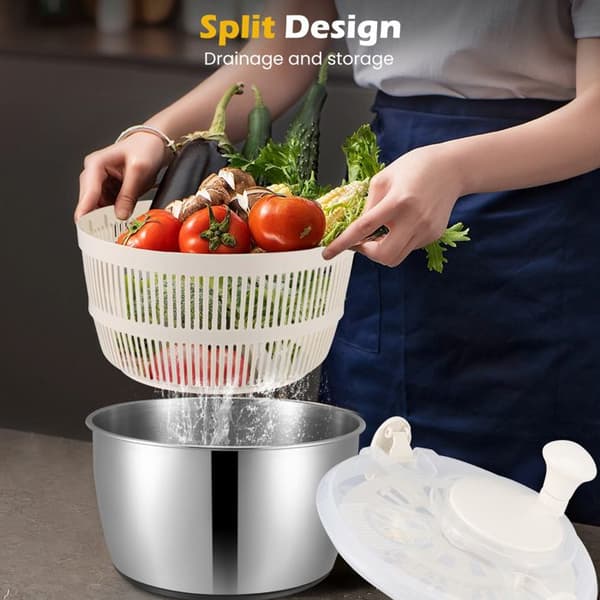TTLIFE Stor 4,8L Salladsslunga i Rostfritt Stål med Transparent Lock, Halkfri Bas – Salladsslunga