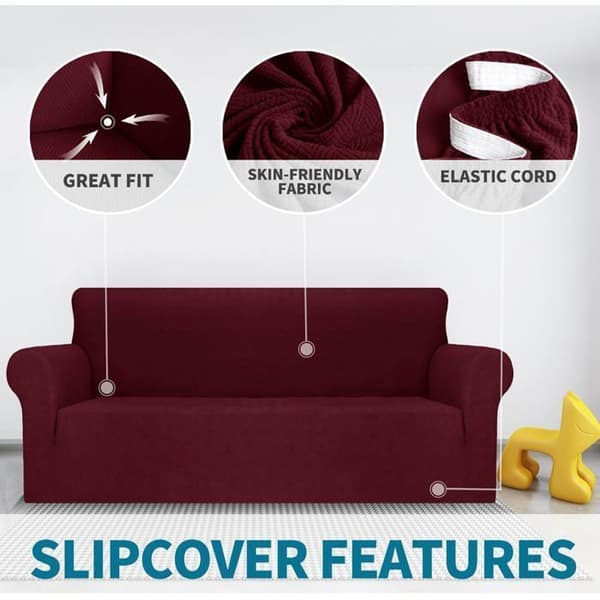 2-sits sofföverdrag med armstöd, universellt stretchigt sofföverdrag, jacquard sofföverdrag, tvättbart, rött Red