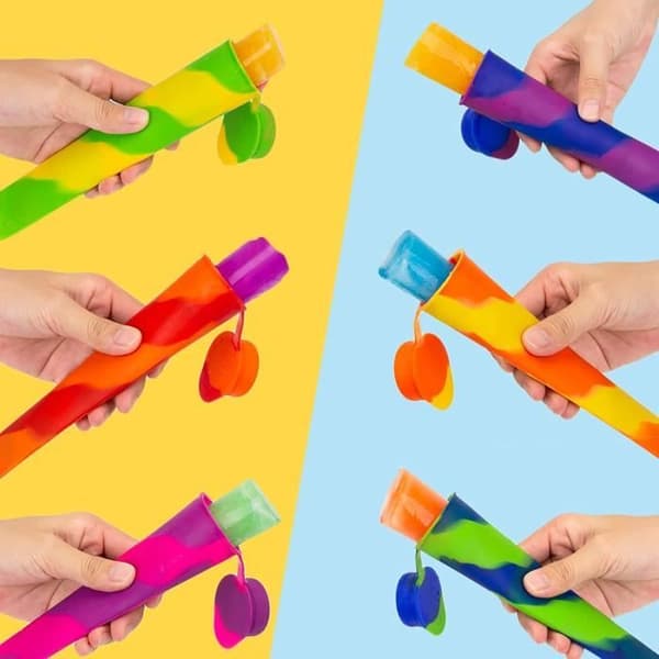 Glassformar i silikon med lock - Set om 6 - Färgglada