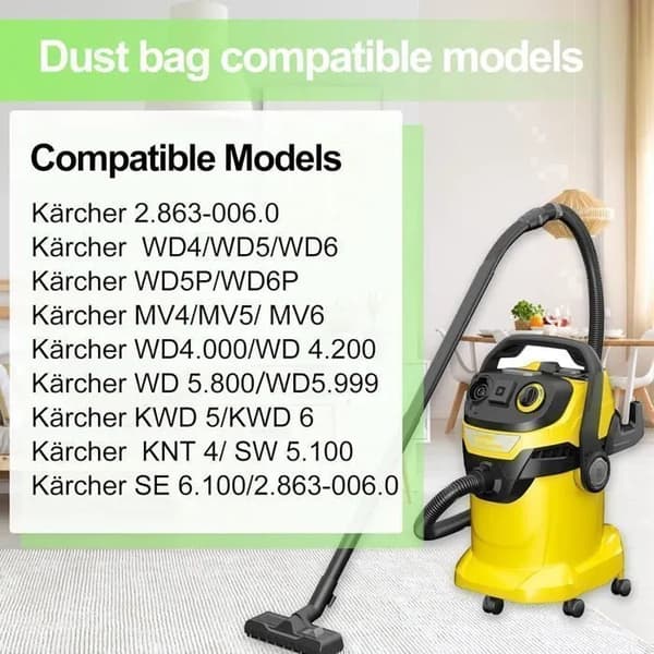 10-pack dammsugarpåsar för Karcher WD4 / WD6 / Premium / MV4 / MV5 / MV6
