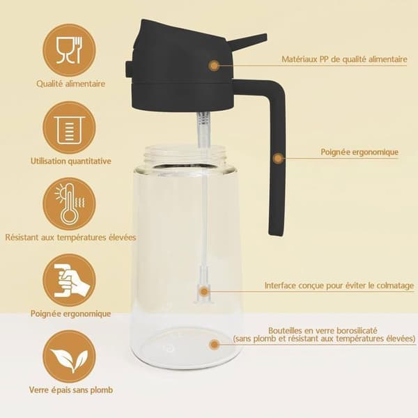 2-i-1 Oljespruta och Dispenser 470ml – Glas & PP, Spray och Hällfunktion, Diskmaskinssäker, Svart