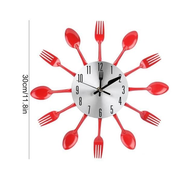 Väggklocka - MEIHE - Bestick i rostfritt stål - Röd - 30 cm - Samtida design