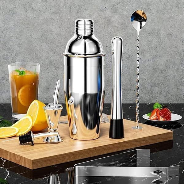 Cocktailshaker - Set om 10 - Rostfritt stål - 750 ml - Träställ