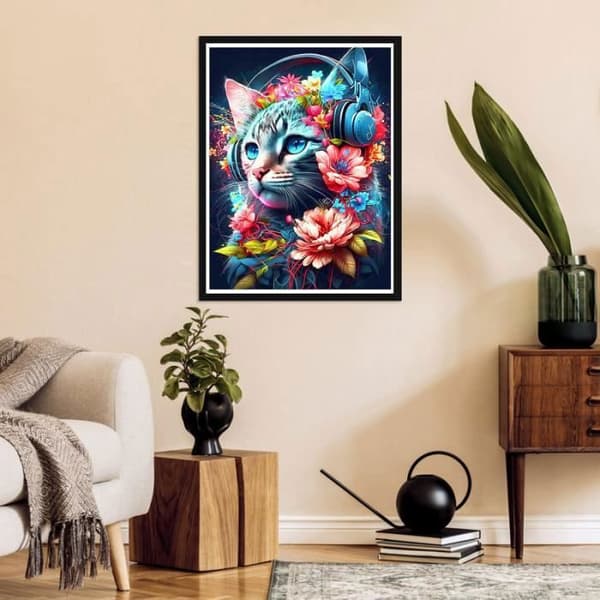 Bimkole 5D Diamantmålning DIY-kit Katt, Blomster Diamantkonstmålningskit Harts Målning Heminredning 30x40cm