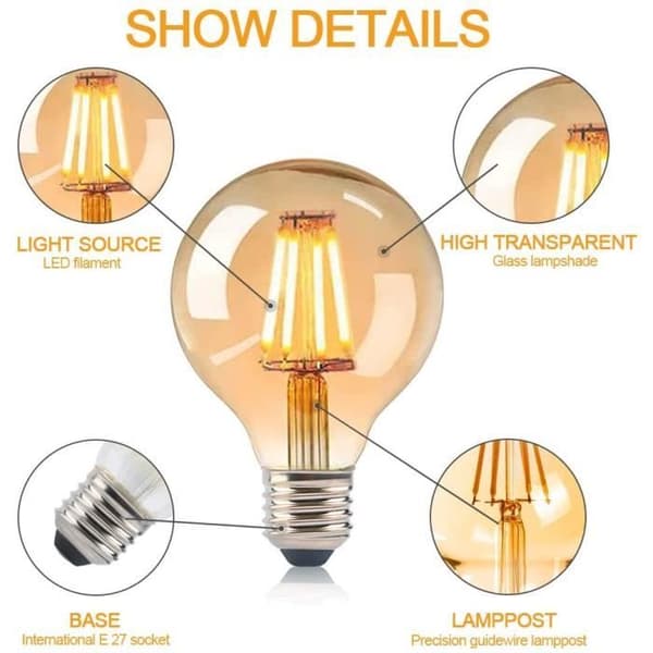 8-pack E27 G80 4W LED-glödlampor, retro Edison-stil bruna glaslampor, 2700K varmvit, ej dimbar