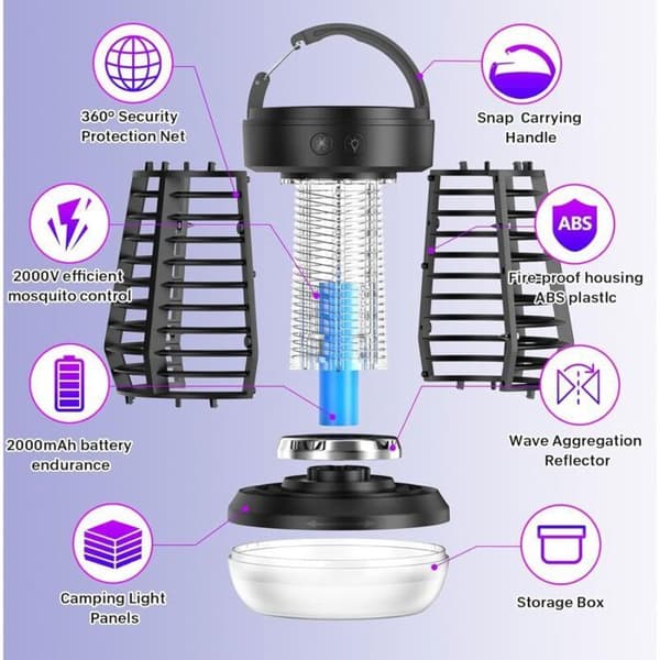 Flyglampa - 3-i-1 - 2000V - 2000 mAh batteri - 7 timmars batteritid