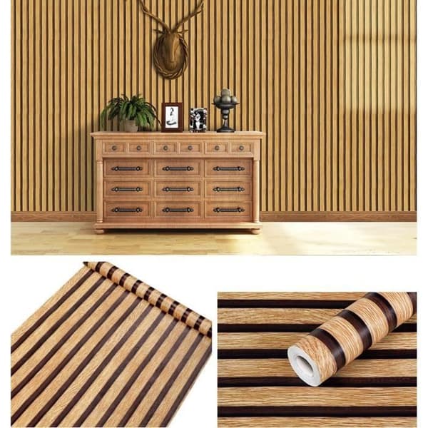 Tapet - Träeffekt - Beige Brun - 0.45x10M - PVC - Modern