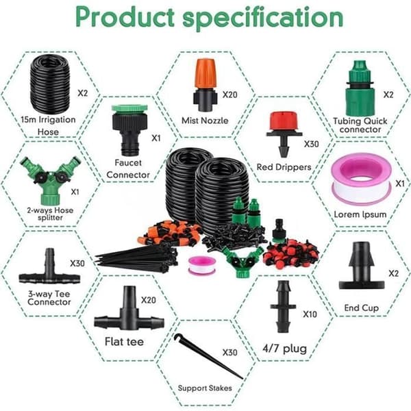 Bevattningssystem - 149 - Automatiskt Kit - 30m - Droppbevattning - Svart