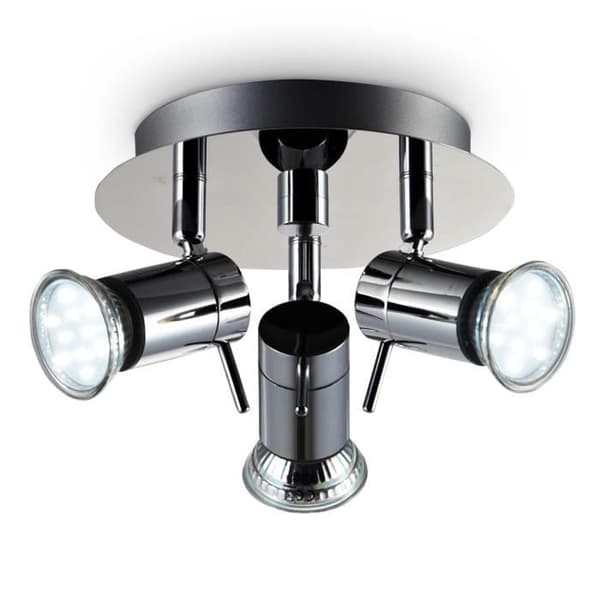 LED badrumstakbelysning, krom, 3 justerbara spotlights, IP44, GU10