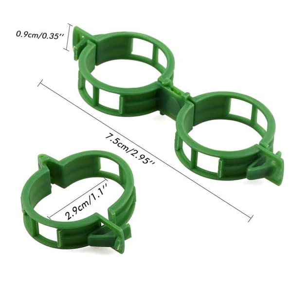 Förpackning med 200 återanvändbara gröna plastklämmor för tomat- och klätterväxter – 2,9 cm diameter