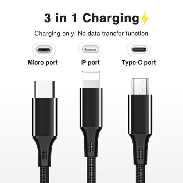 Multi USB-kabel - KENUOS PRO - 3 i 1 - Flätad Nylon - 1.2m - Röd