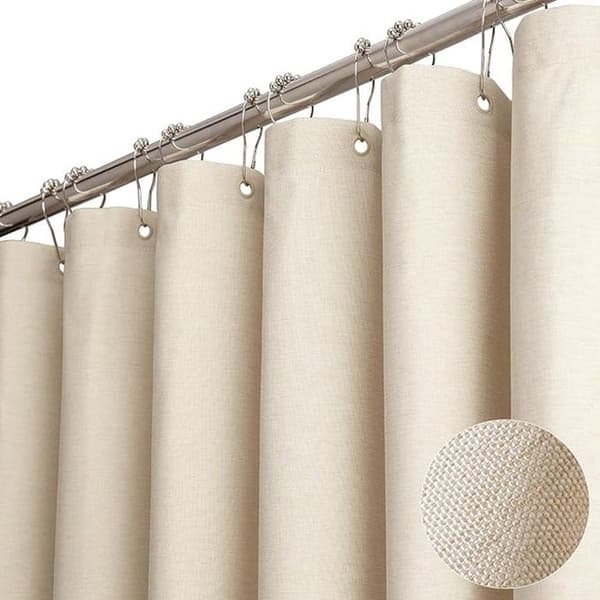 Floraweg duschdraperi i linne-look, polyester, vattentätt, mögelresistent, 12 ringar, tvättbart, 180 x 200 cm, beige