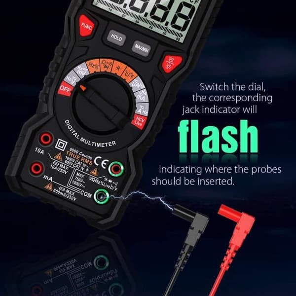Multimeter, elektrisk testare, METERK Avancerad TRMS 6000 räkningar/amperemeter/voltmeter/ohmmeter/bakgrundsbelyst LCD-skärm